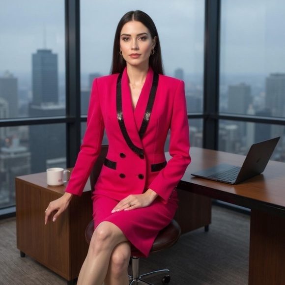 NOLAN MILLER Pink Power Suit Rare 1980 3-Piece Black Sequins Women’s 6 NWT - Picture 2 of 16